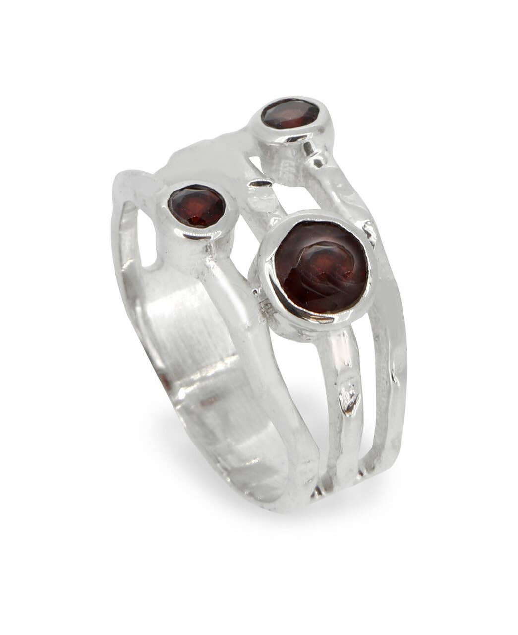 Garnet Triple Gemstone Ring, Sterling Silver: Size 6