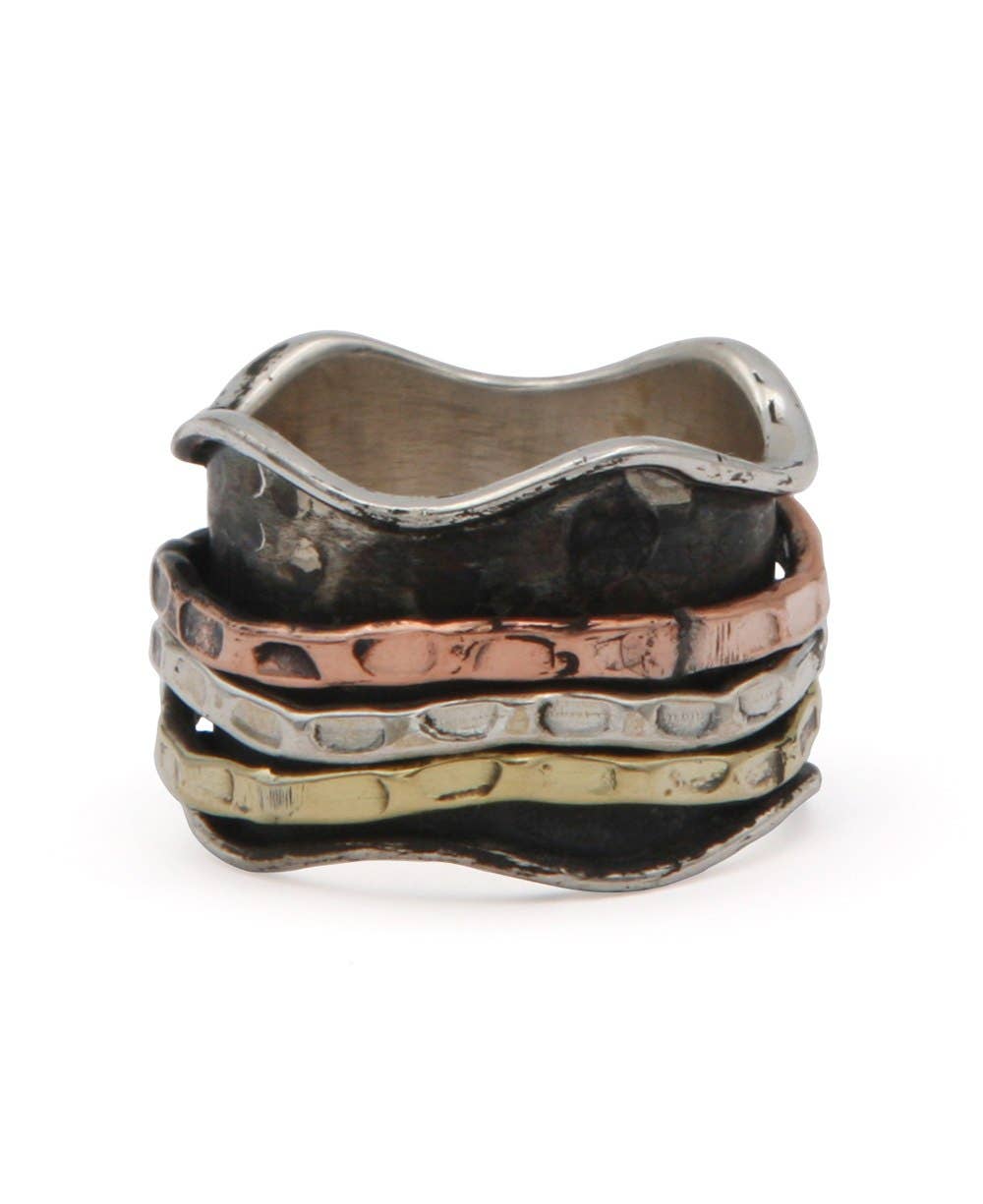 Mixed Metal Spinning Ring With Textured Band: Size 8
