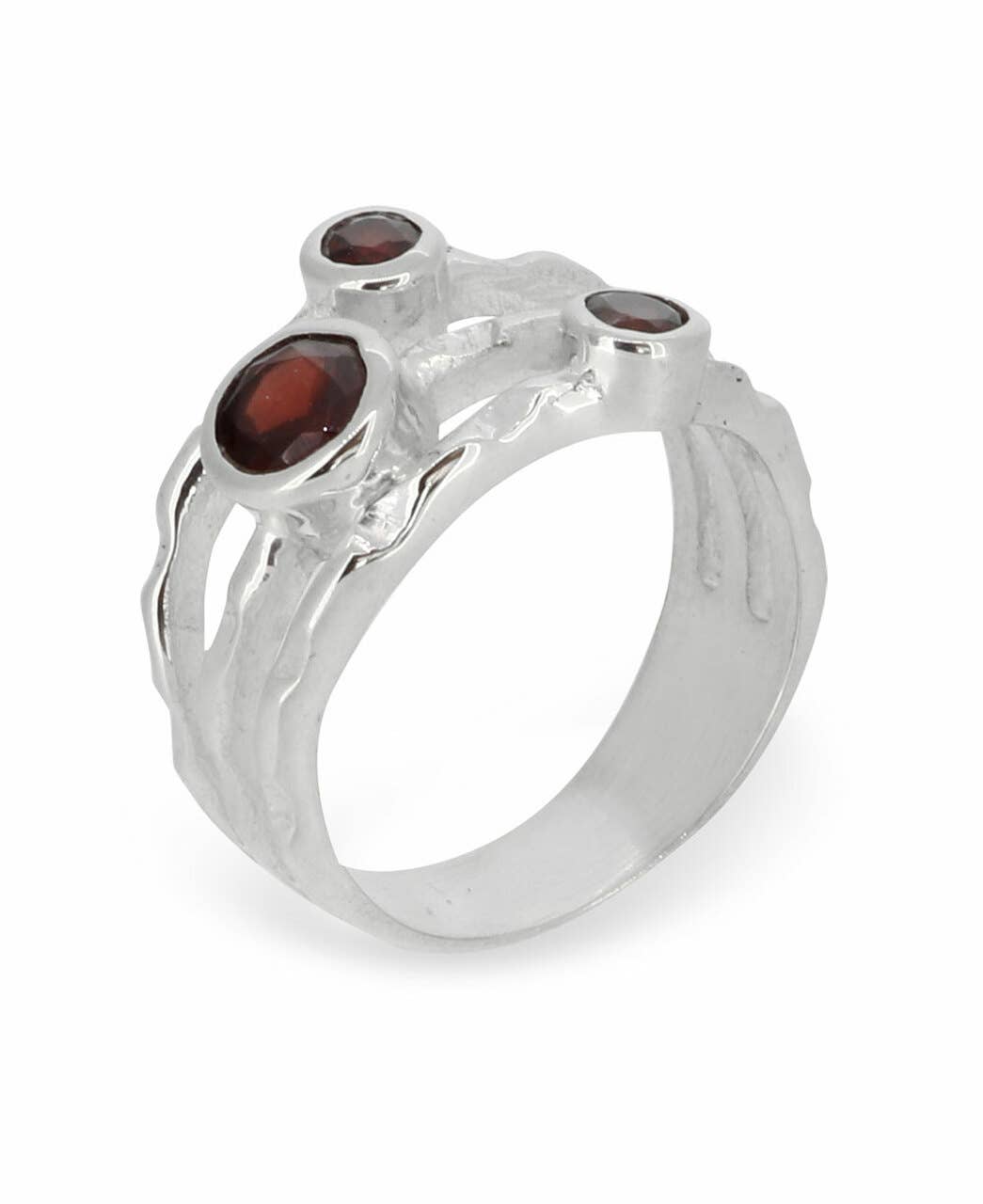 Garnet Triple Gemstone Ring, Sterling Silver: Size 6
