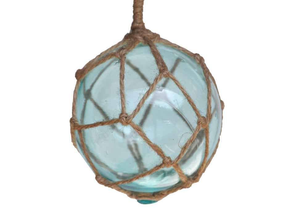 Light Blue Japanese Glass Ball Fishing Float With Brown Nett