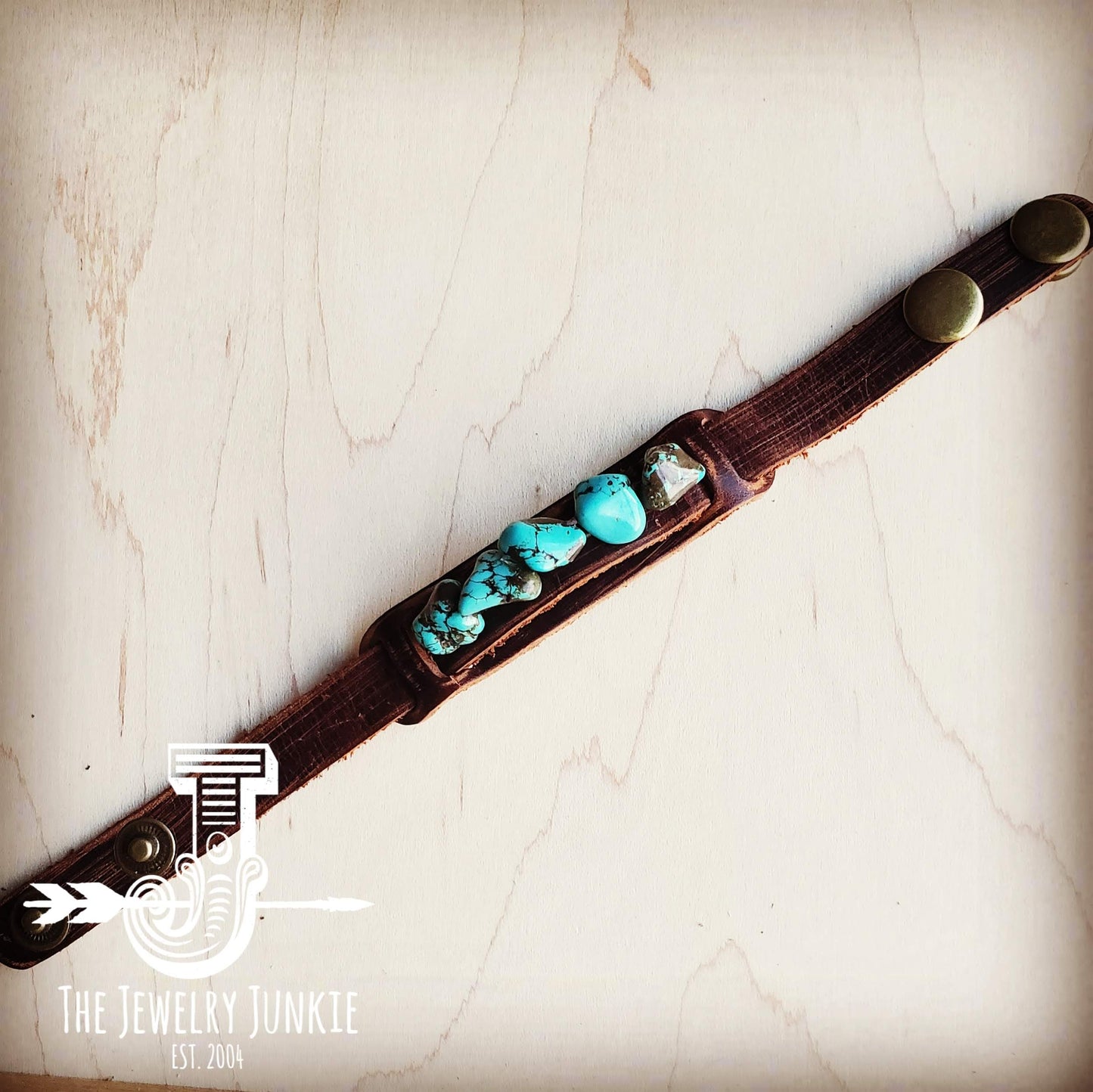 Dusty Leather Narrow Cuff with Blue Turquoise Chunks