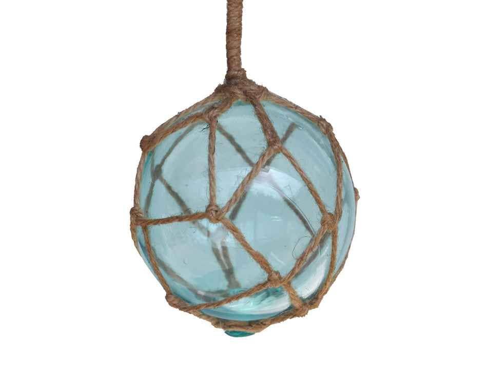 Light Blue Japanese Glass Ball Fishing Float With Brown Nett
