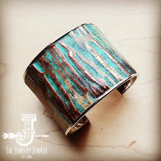Wide Cuff Bangle Bracelet in Turquoise Chateau Leather