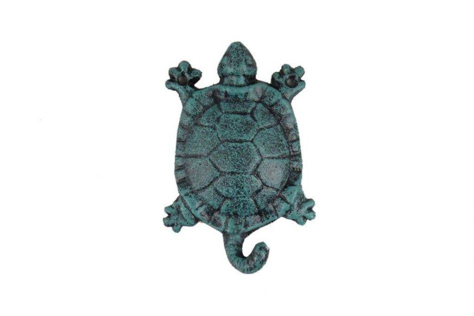 Seaworn Blue Cast Iron Turtle Key Hook 6"