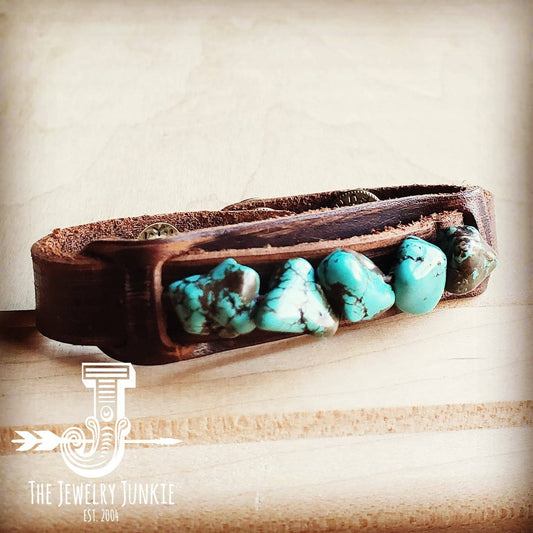 Dusty Leather Narrow Cuff with Blue Turquoise Chunks