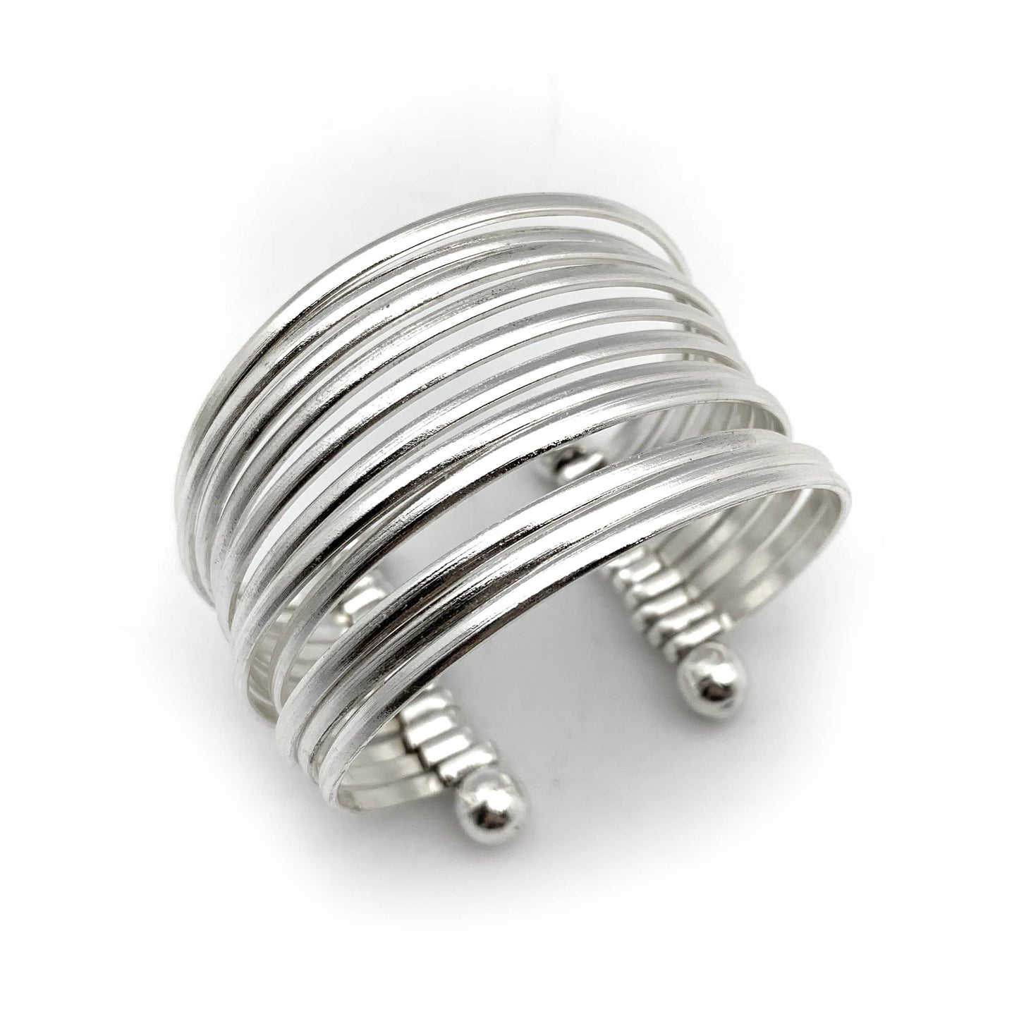 Silver Plated Adjustable Cuff Bracelet - Smooth Bands