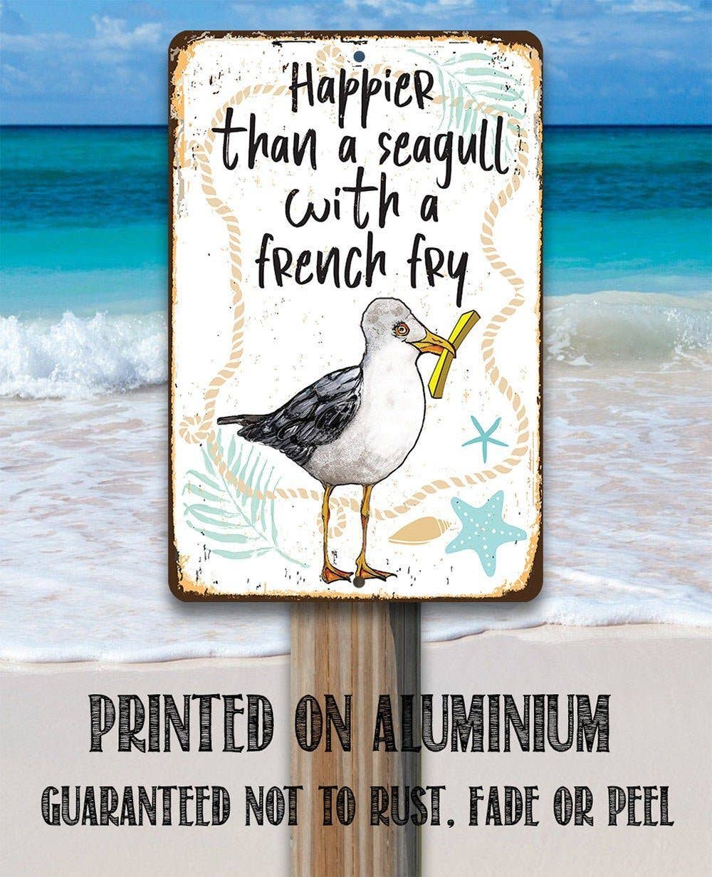 Seagull with French Fry - Metal Sign: 8 x 12