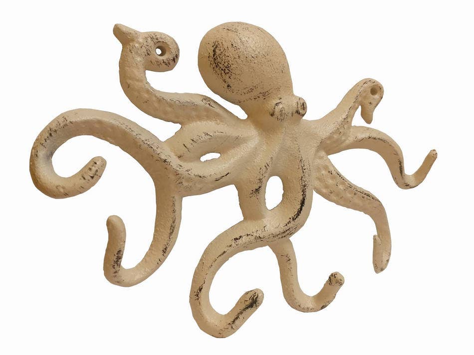 Aged White Cast Iron Octopus Hook 11"