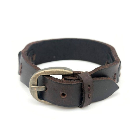 Wide Brown Leather with Buckle Men's Bracelet