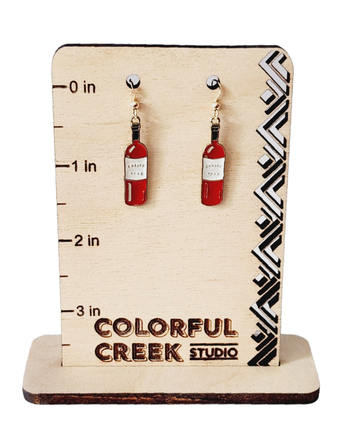 Red wine bottle earrings, 14k gold wire, fun drink earrings