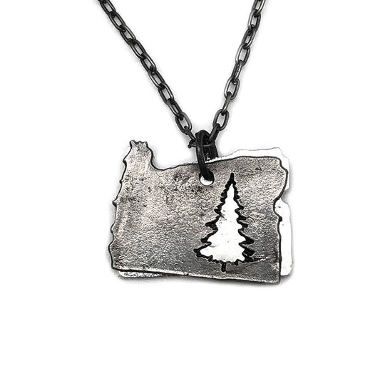 Home State Jewelry - Pewter Necklace - Oregon with Pine Tree