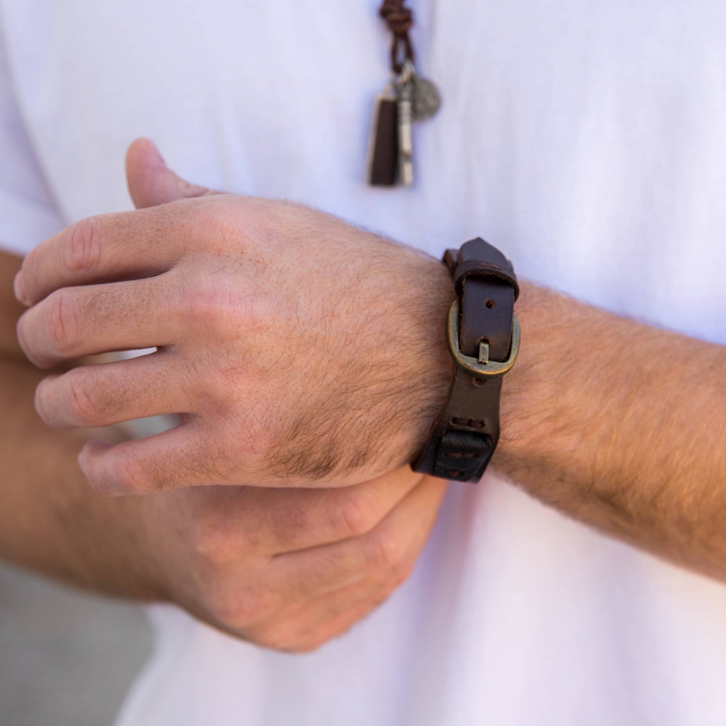 Wide Brown Leather with Buckle Men's Bracelet