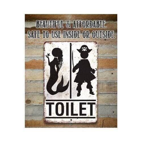 Pirate Mermaid Toilet - Metal Sign: 8 x 12