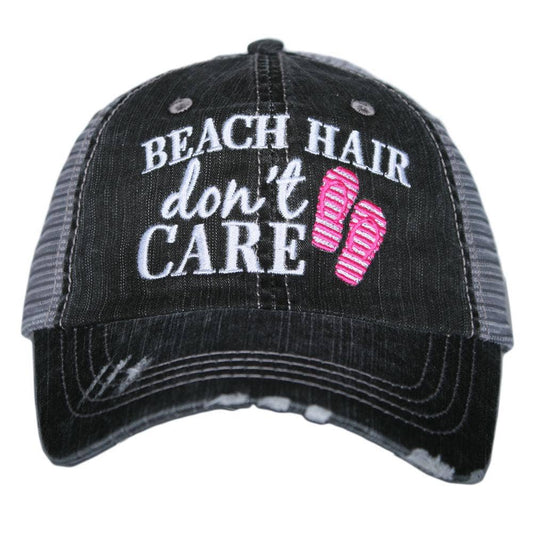 Beach Hair Don't Care FLIP FLOPS Trucker Hats: Hot Pink