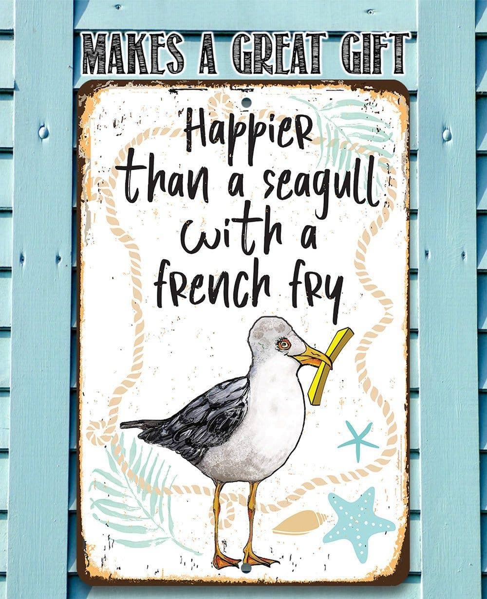 Seagull with French Fry - Metal Sign: 8 x 12