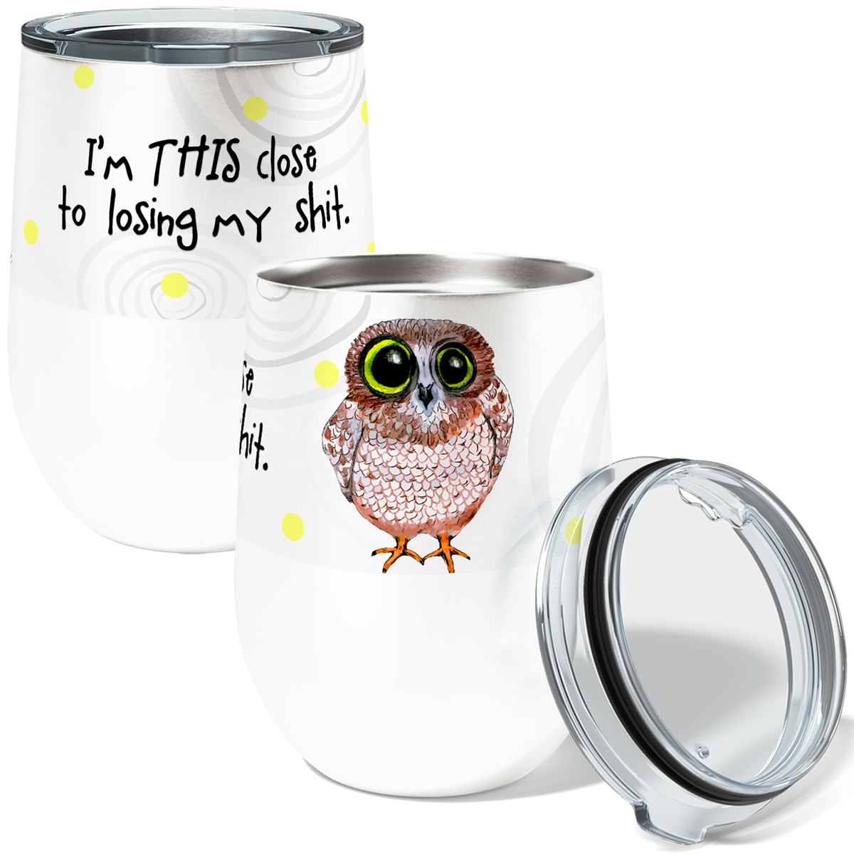 Losing My Shit Owl Wine Tumbler with Slider Lid