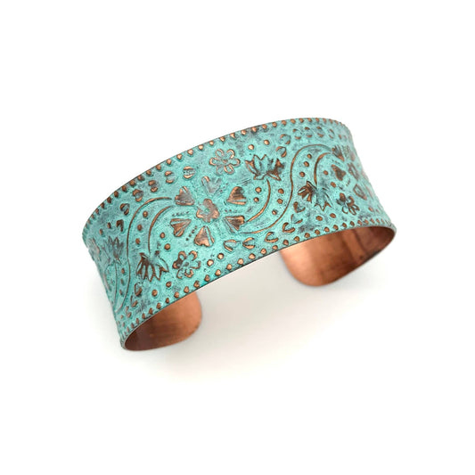 Copper Patina Bracelet - Turquoise Floral and Vine