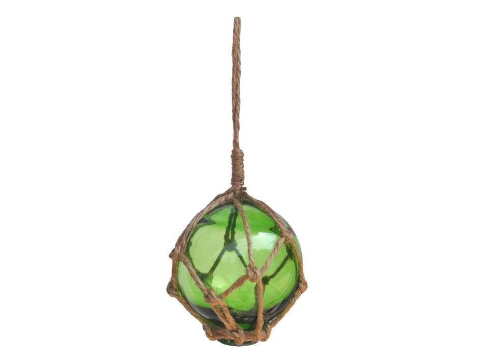 Green Japanese Glass Ball Fishing Float With Brown Netting Decoration 3"