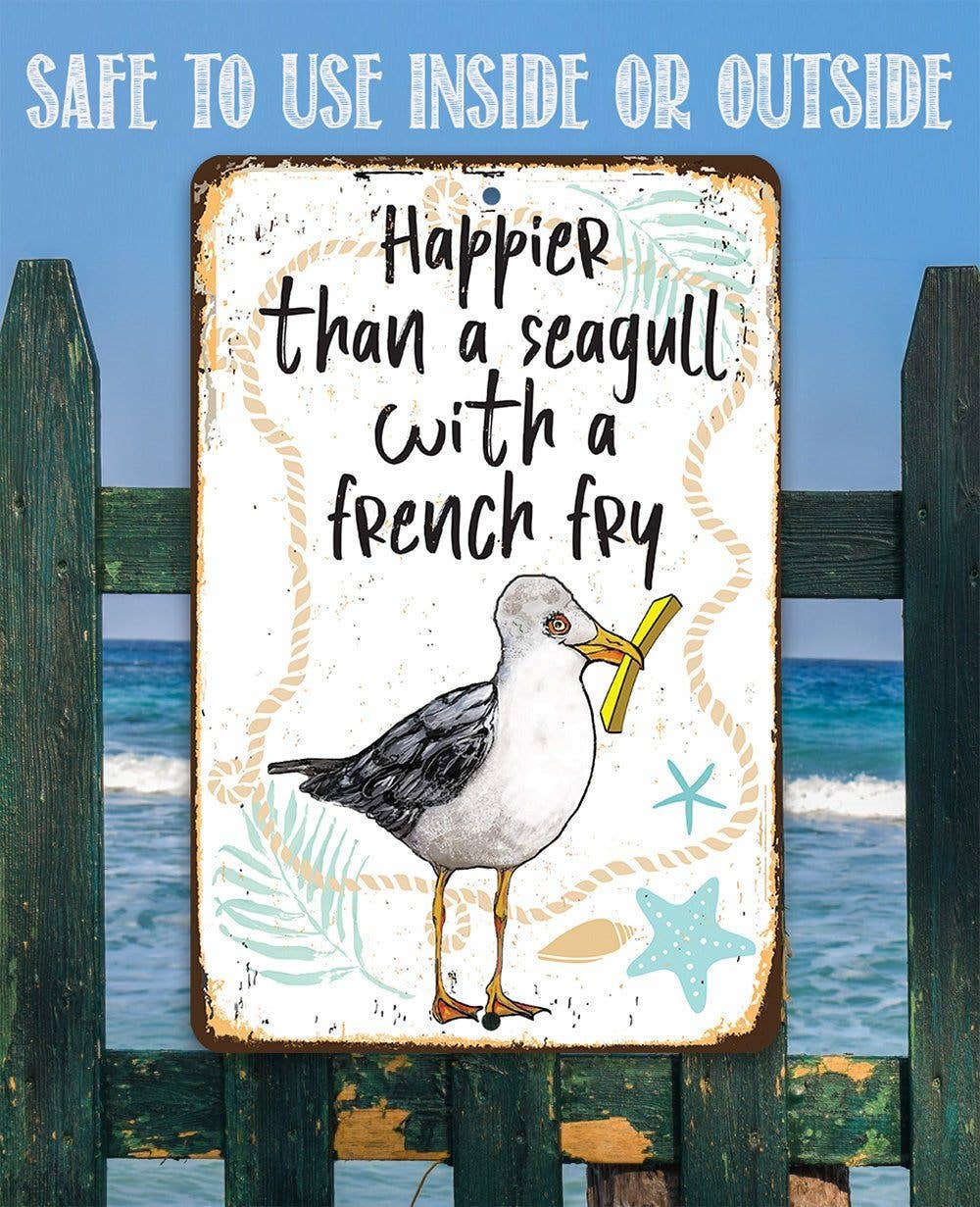 Seagull with French Fry - Metal Sign: 8 x 12