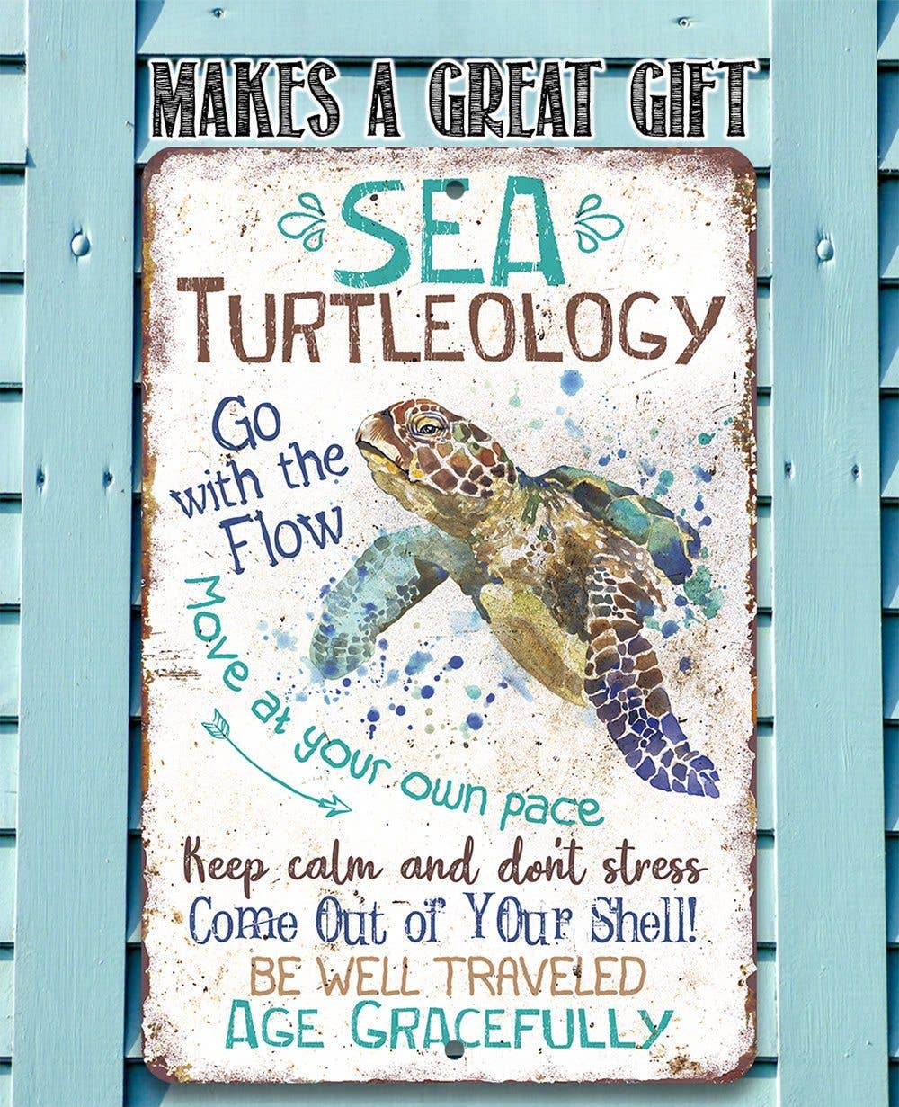 Sea Turtleology - Metal Sign: 8 x 12