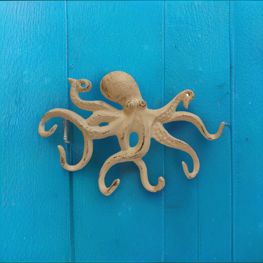 Aged White Cast Iron Octopus Hook 11"