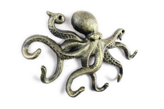 Antique Gold Cast Iron Octopus Hook 11"