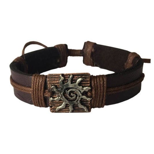 Pull Tie Leather Bracelet - Sun in Square