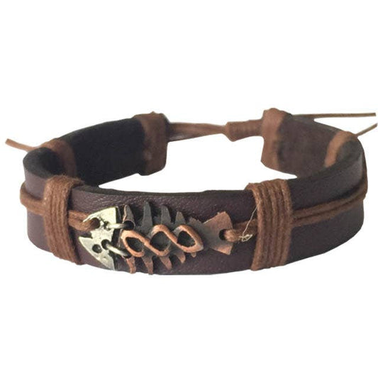 Pull Tie Leather Bracelet - Fish Bones