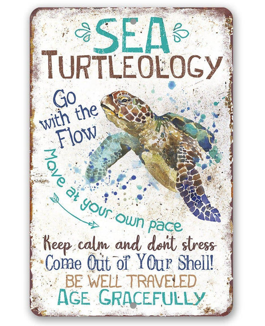 Sea Turtleology - Metal Sign: 8 x 12