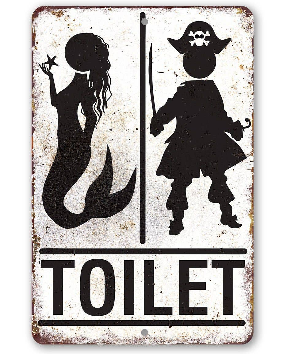 Pirate Mermaid Toilet - Metal Sign: 8 x 12