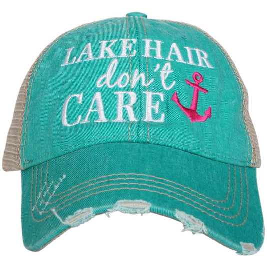 Lake Hair Don't Care Trucker Hats: Teal