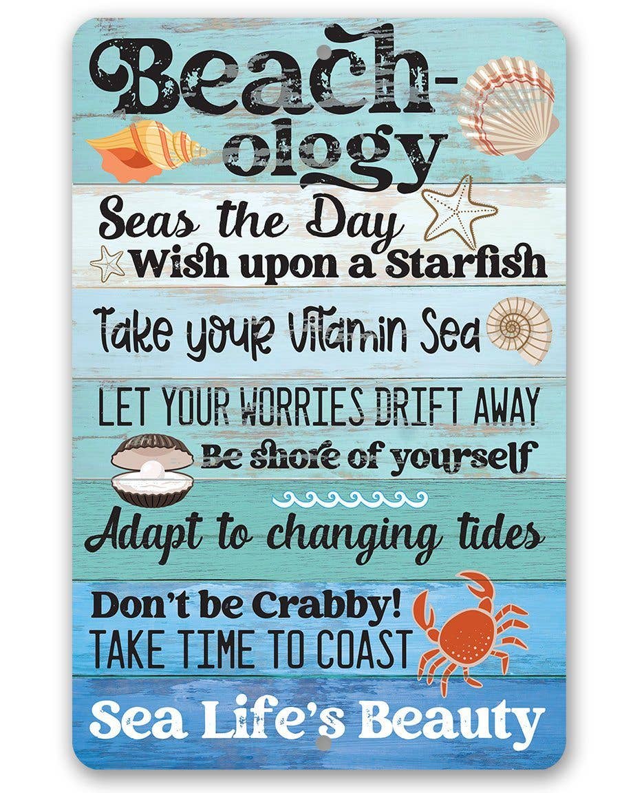 Beachology Sea Life's Beauty - Metal Sign: 8 x 12