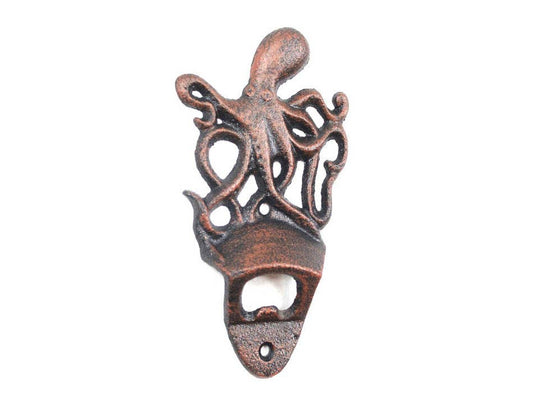 Rustic Copper Cast Iron Wall Mounted Octopus Bottle Opener 6"