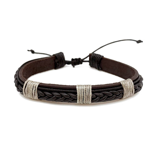 Wrapped Leather Braid Brown Pull Tie Bracelet