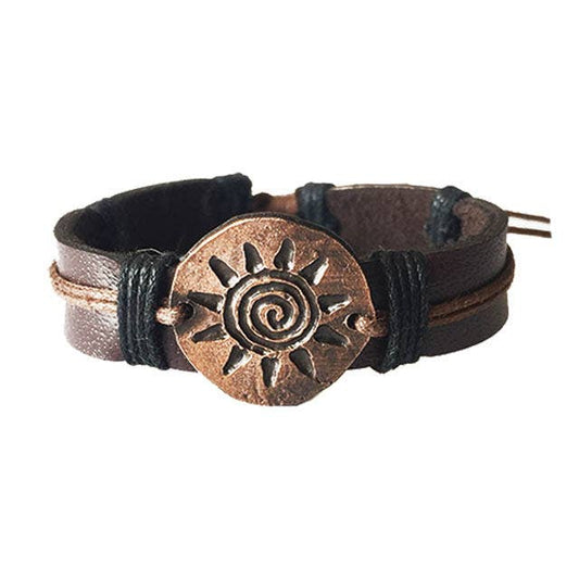 Pull Tie Leather Bracelet - Spiral Sun