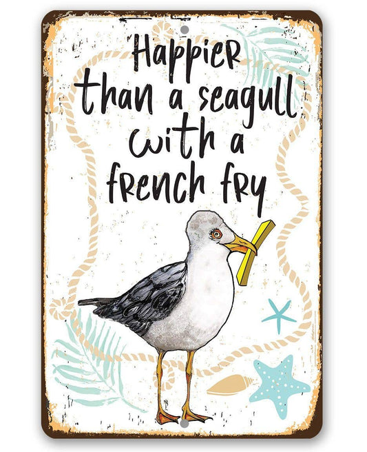 Seagull with French Fry - Metal Sign: 8 x 12