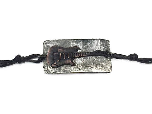 Pewter Bracelet - Antiqued Silver/Copper Guitar