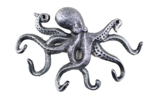 Antique Silver Cast Iron Octopus Hook 11"