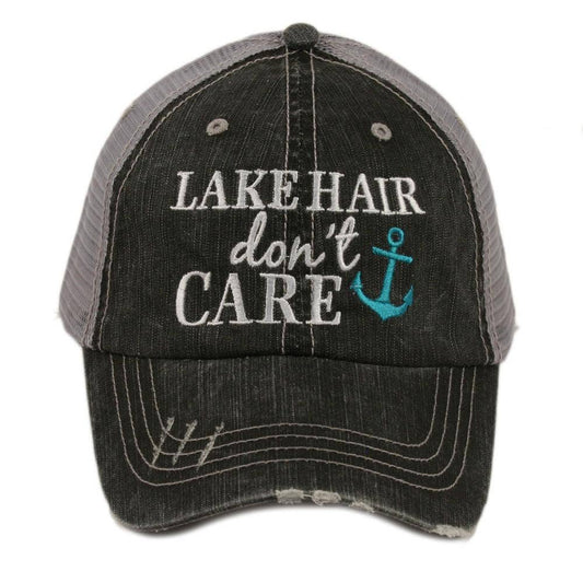 Lake Hair Don't Care  Trucker Hats: Gray